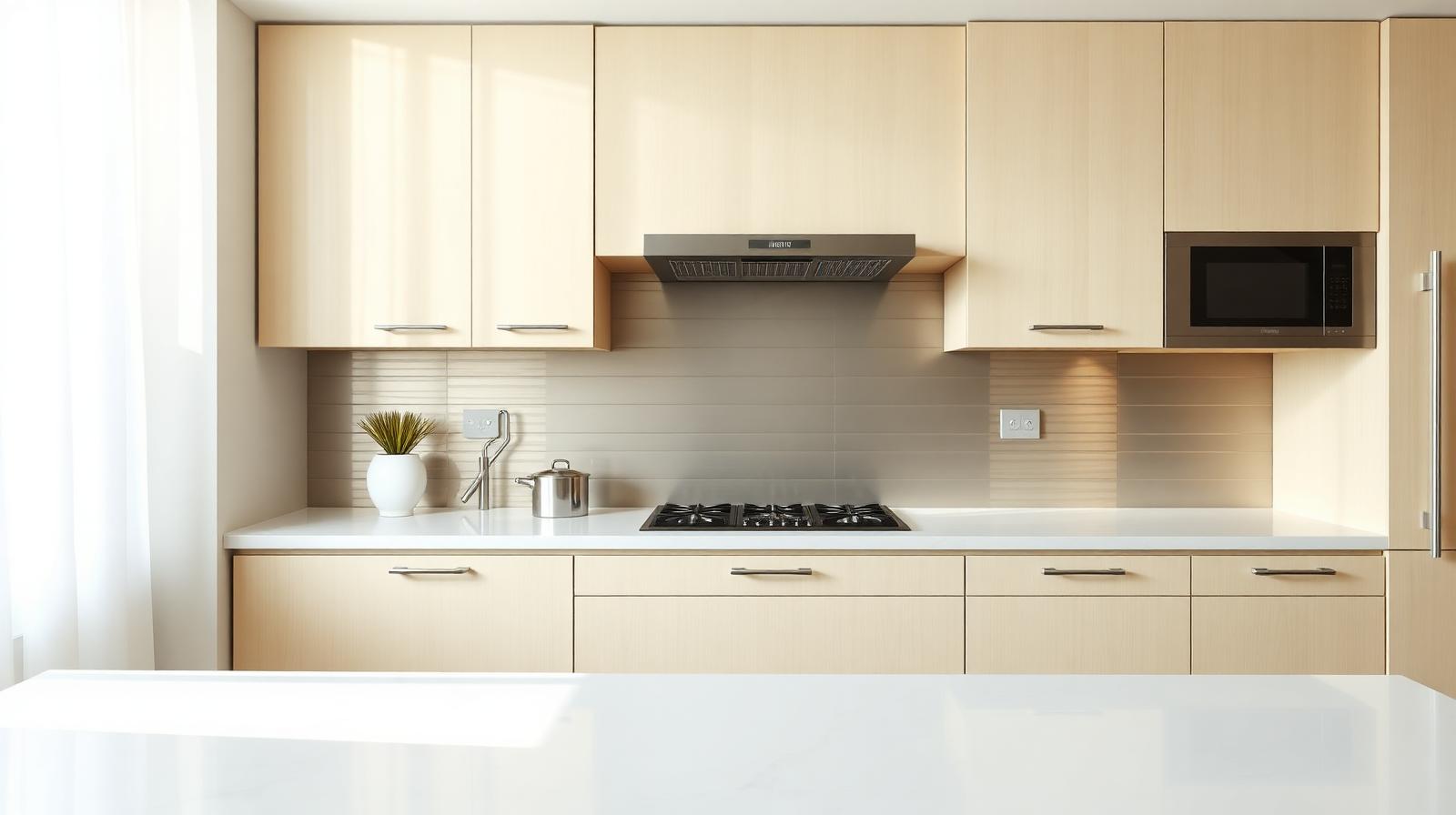 Contemporary kitchen with light beige cabinetry
